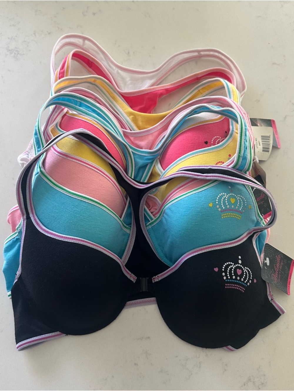 Valinda Girls' Colorful Crown Print Padded Bras - Multi Color Set of 6